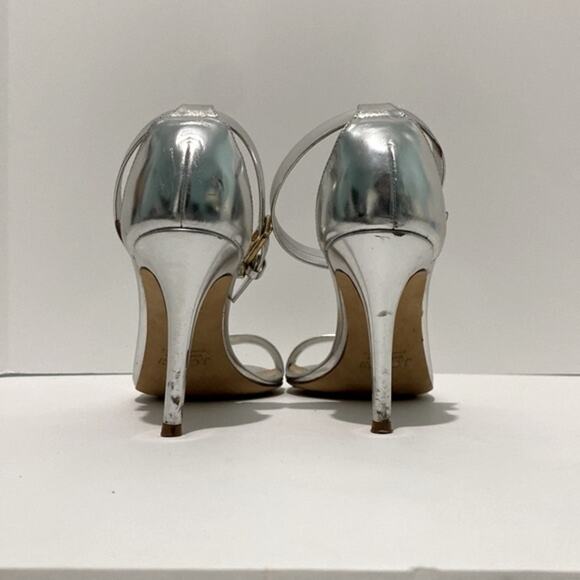 J. Crew 9 Silver Heels One Strap Ankle Strappy Open Sandals Holiday Party Formal - Picture 13 of 16
